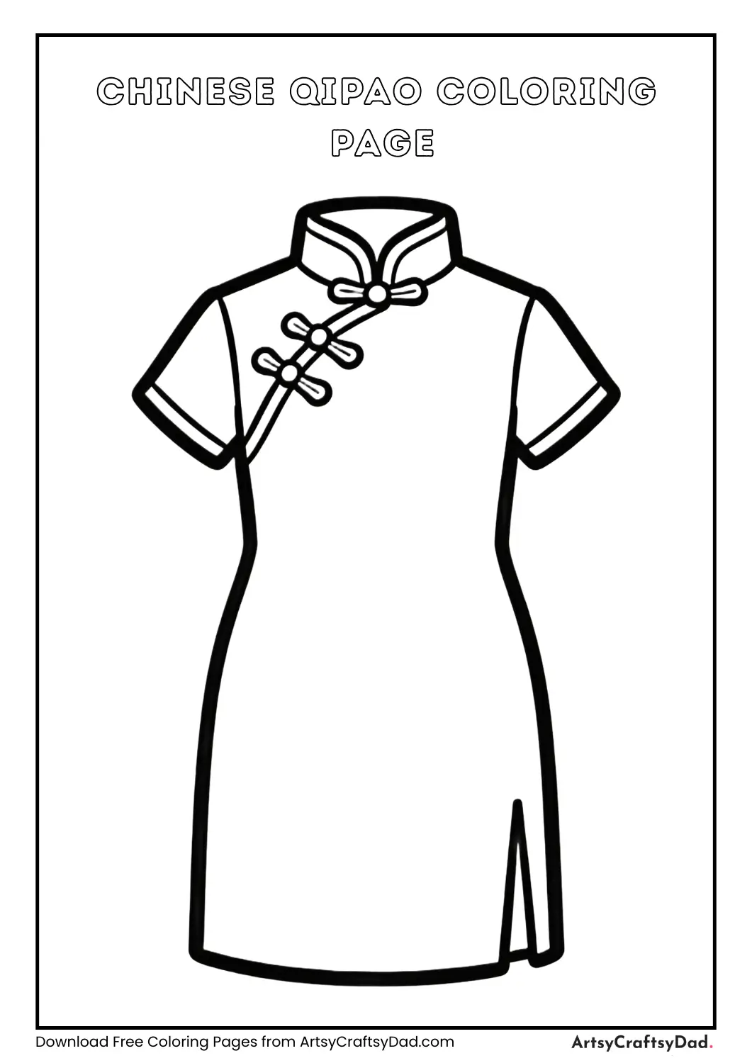Chinese qipao traditional dress coloring page for kids