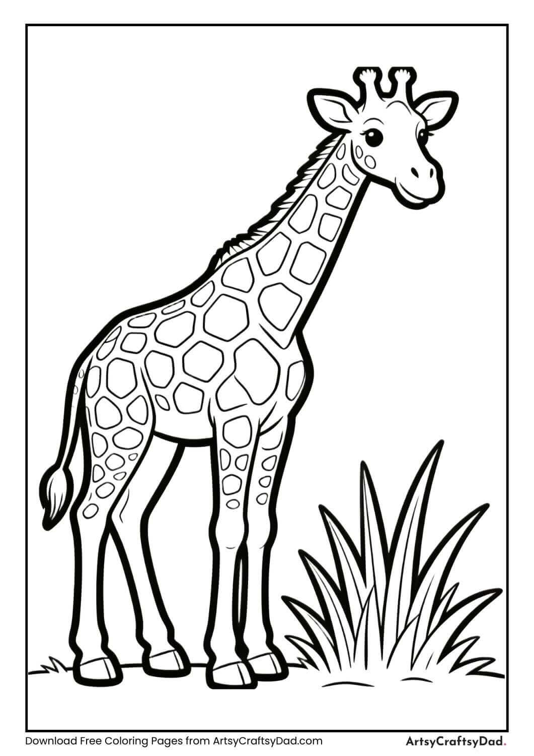 Giraffe standing on grass coloring page
