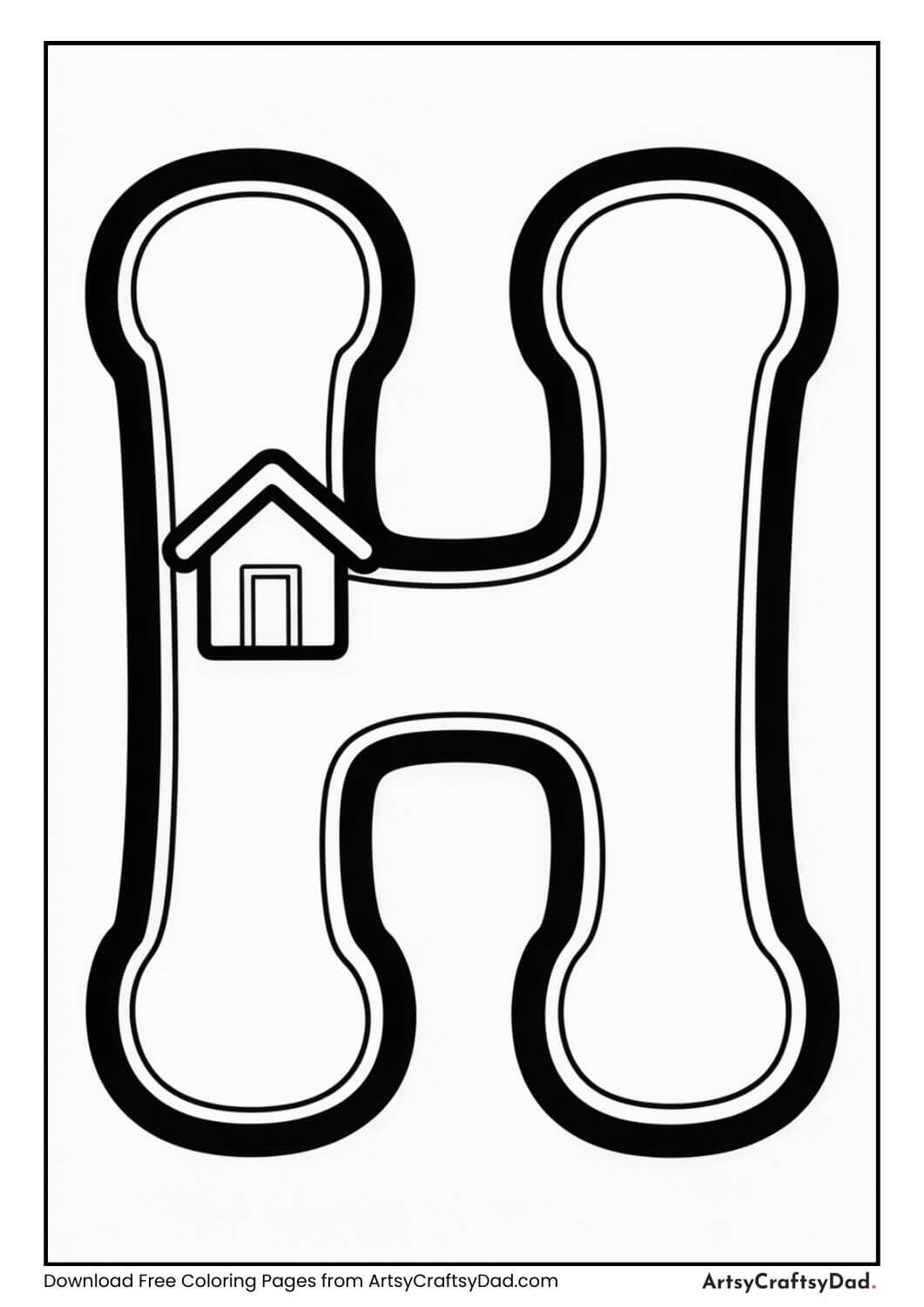 Alphabet H house coloring sheet for kids