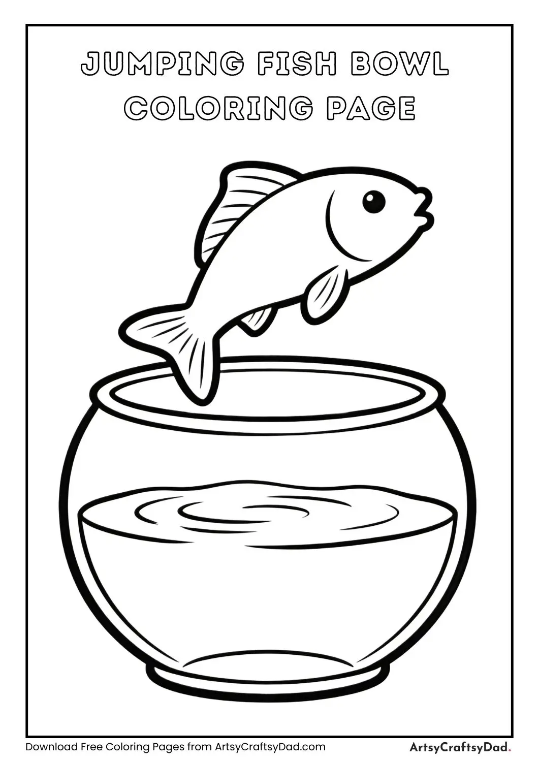 Fish jumping in fish bowl coloring page