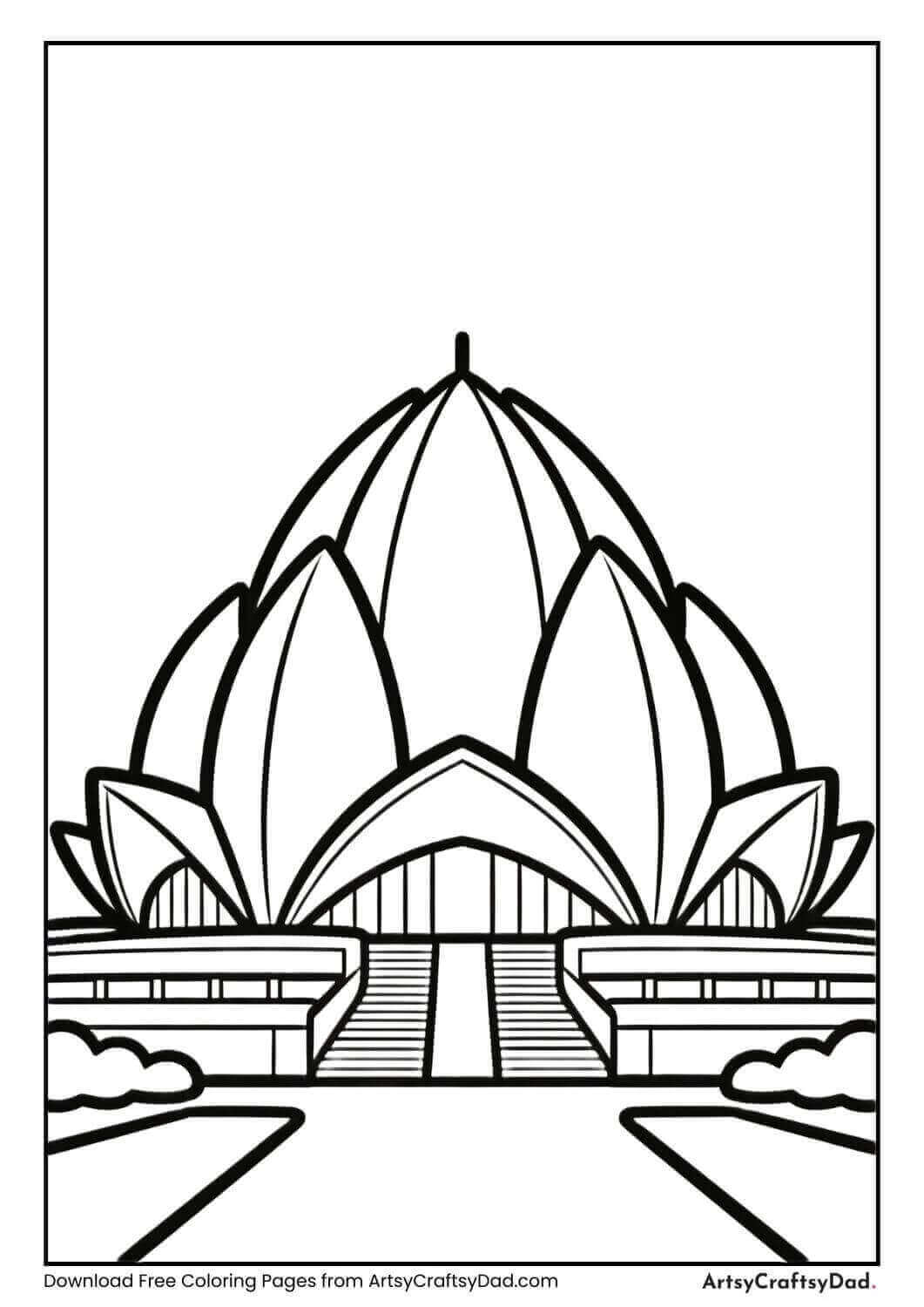 Lotus Temple simple coloring page for children
