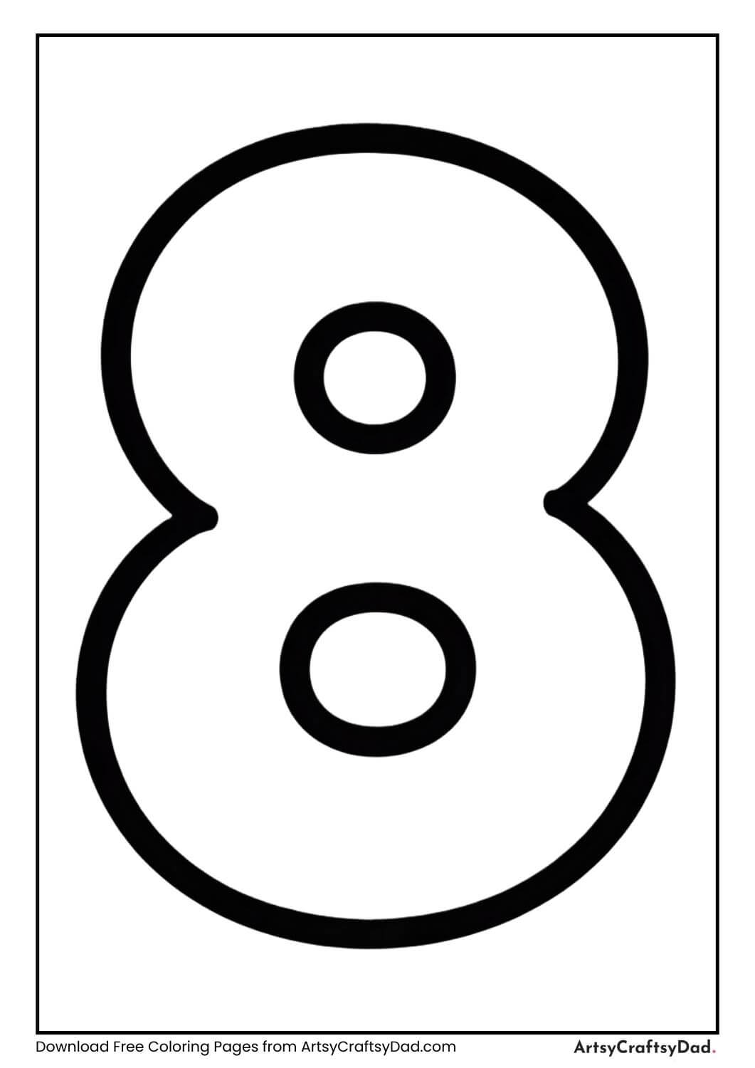 Chunky bubble number 8 black and white coloring page