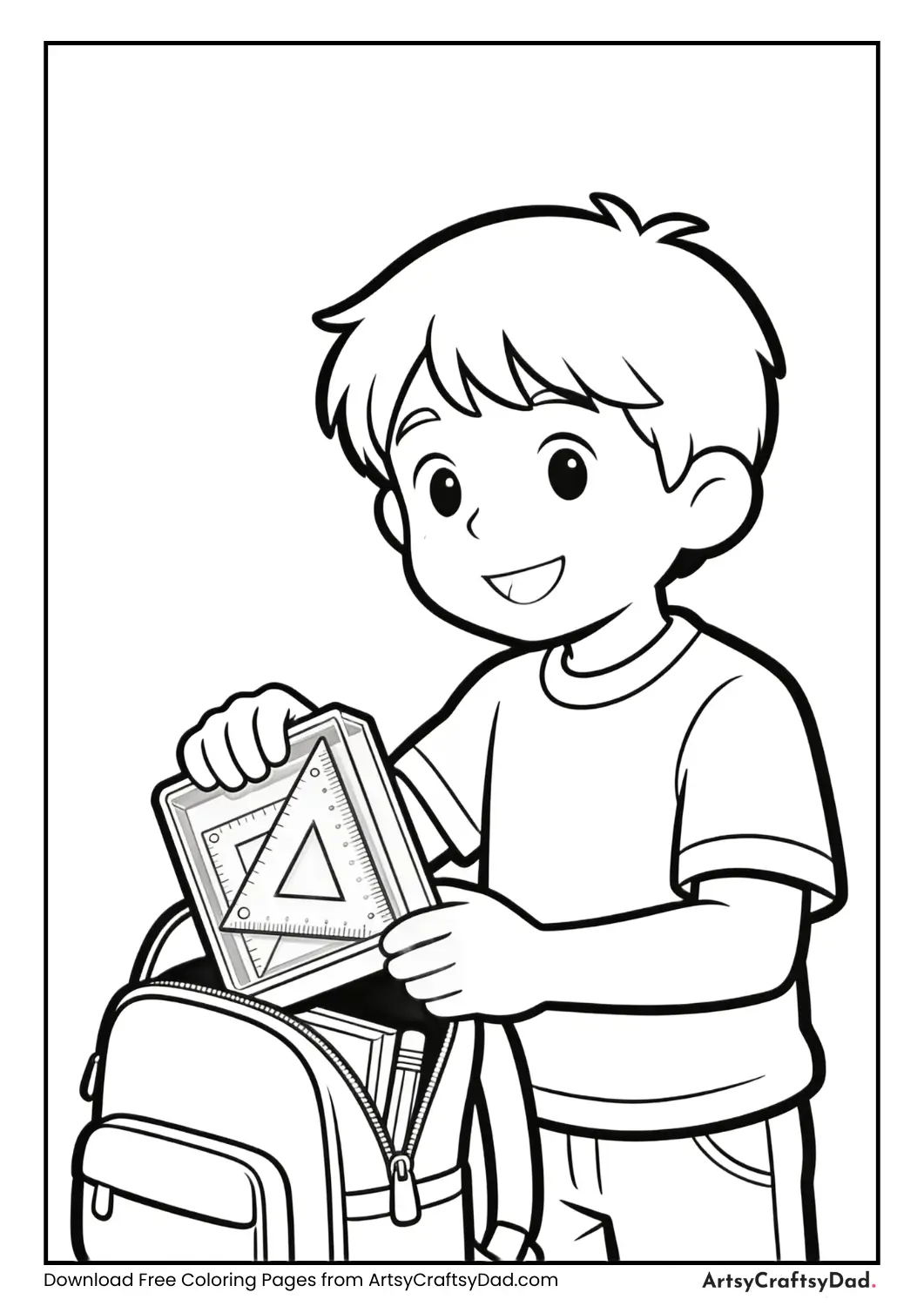 Child packing geometry box into a school bag