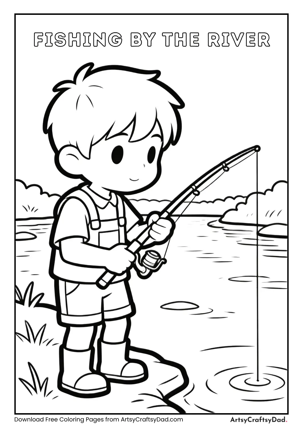 Boy fishing by a river patiently