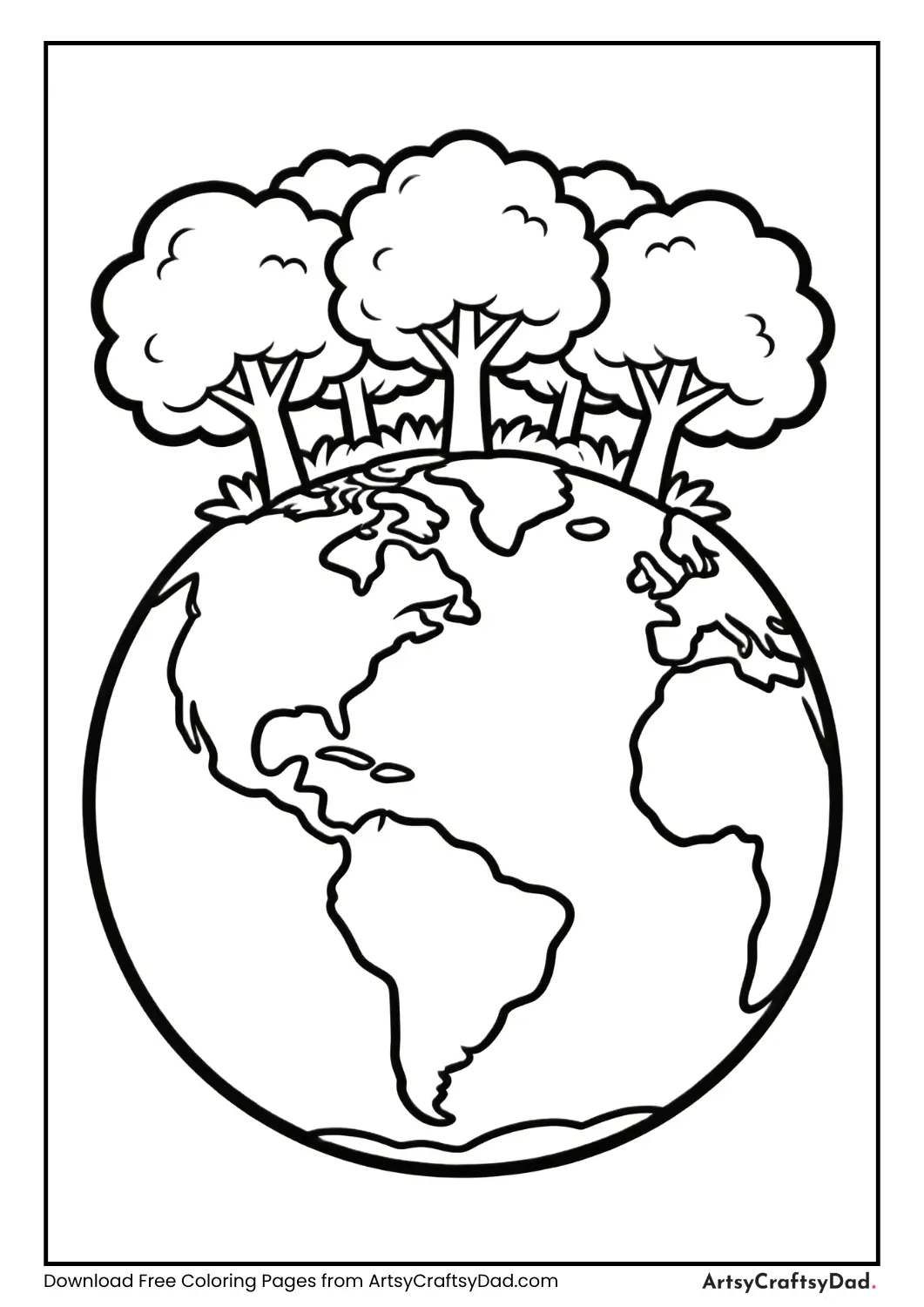 Earth as a garden with trees coloring page