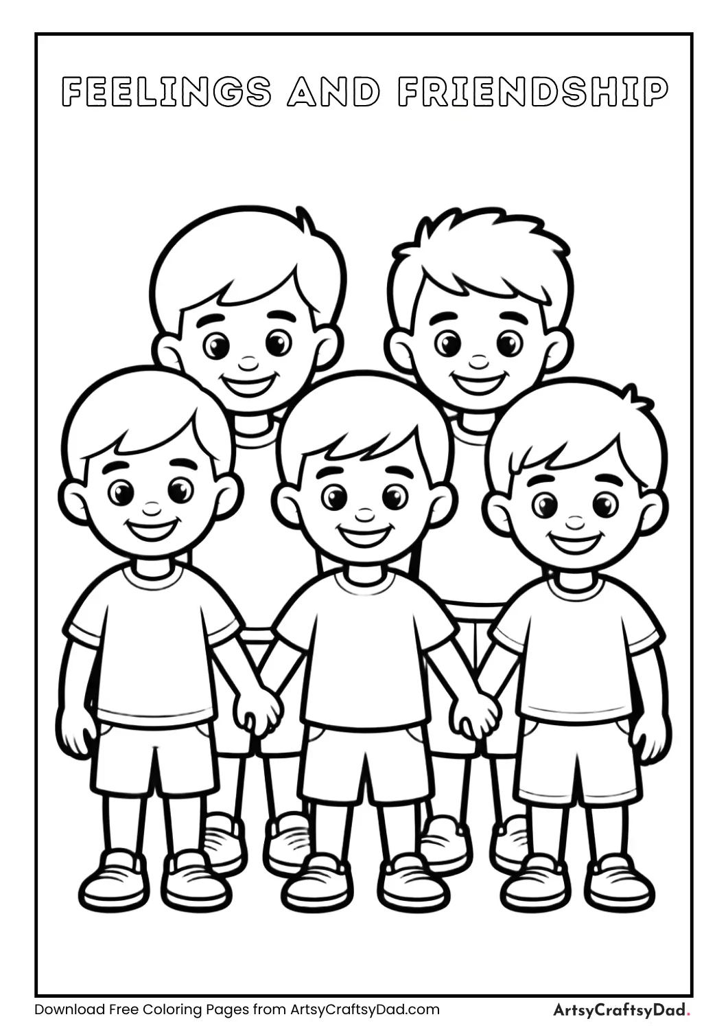 Children holding hands sharing feelings coloring page