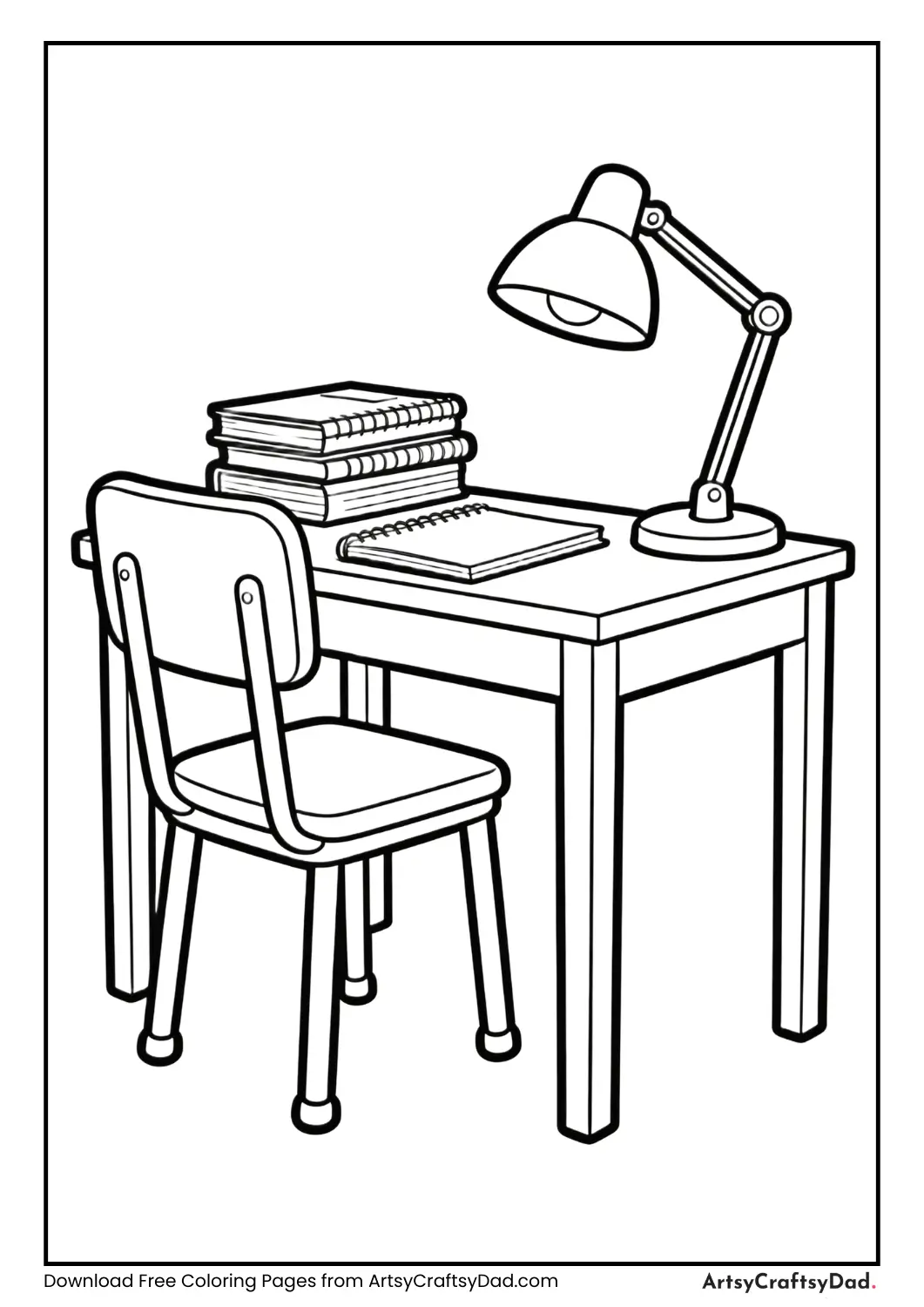 Study table furniture coloring page black and white