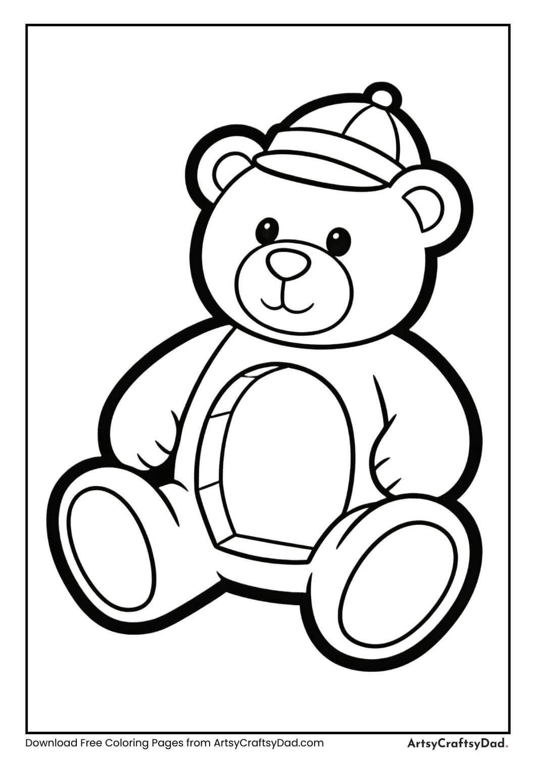 Teddy bear wearing a hat coloring page for kids