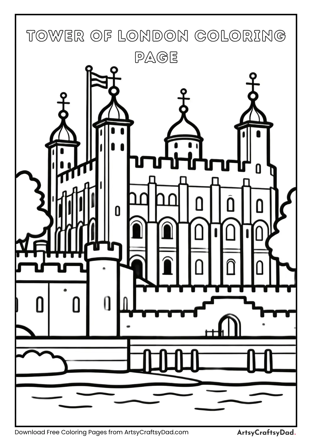 Tower of London black and white coloring page for kids