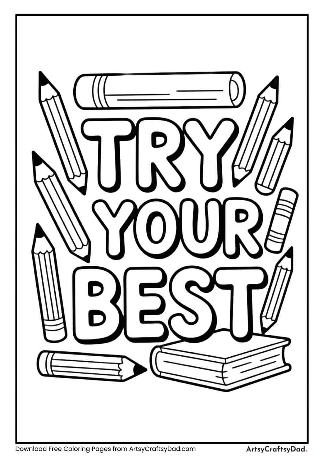 Try Your Best inspirational coloring page