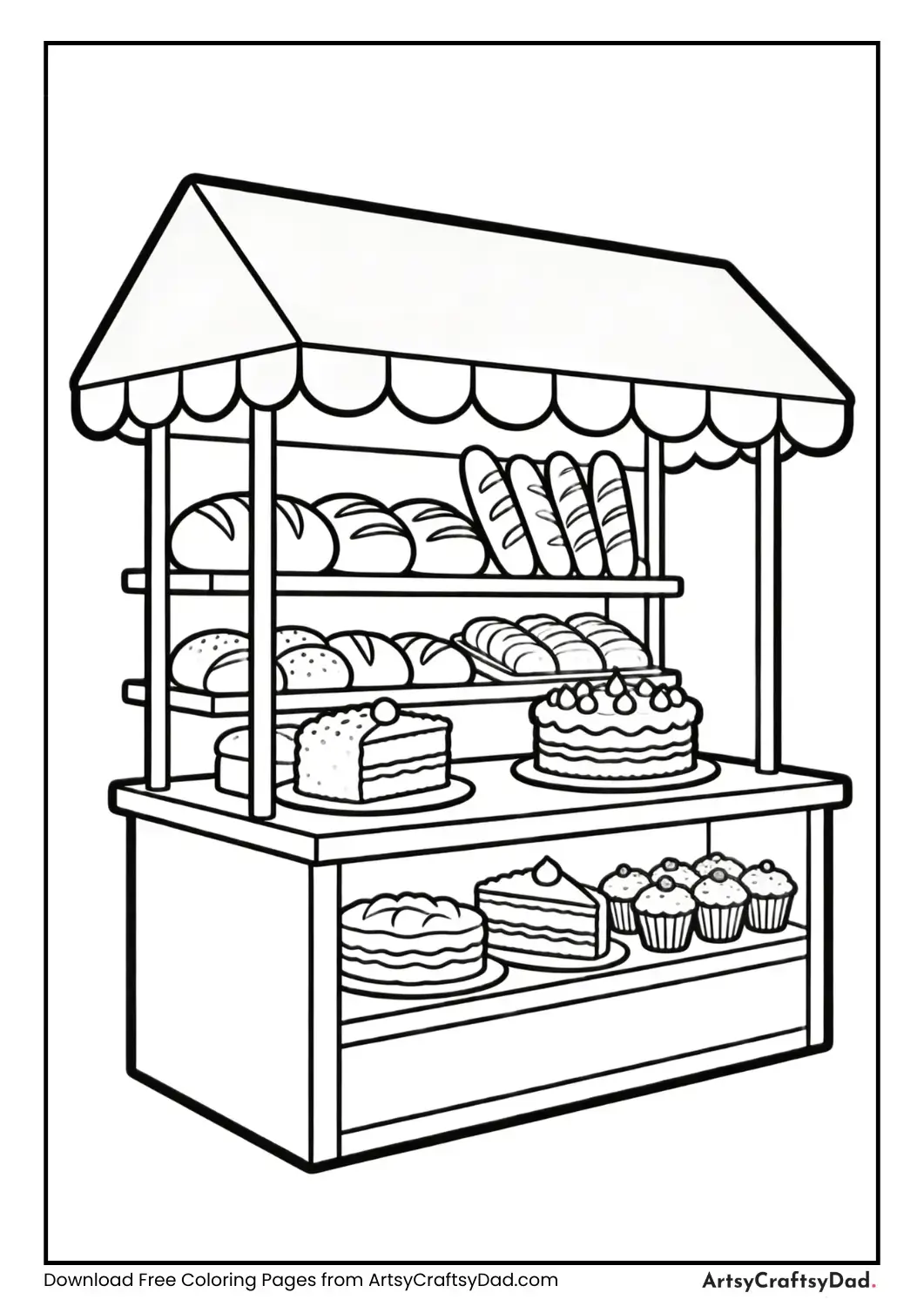Bakery stall selling bread and cakes