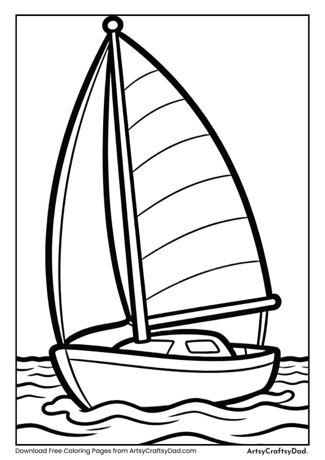 Ship near beach black and white coloring page for kids