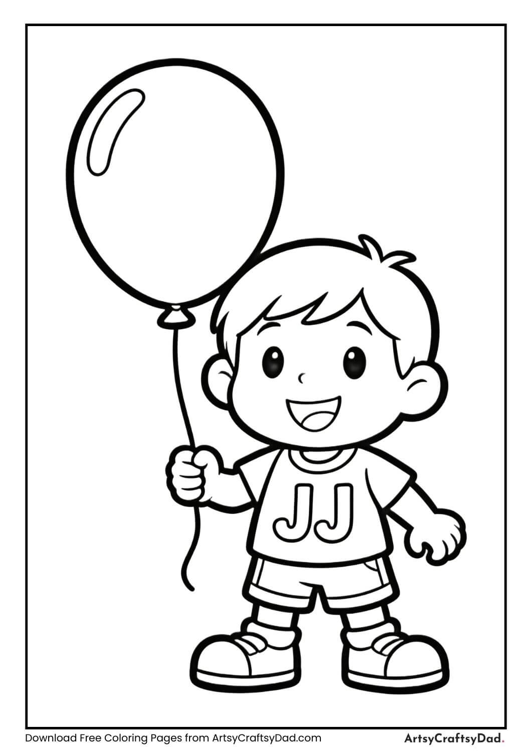 JJ holding a balloon coloring page