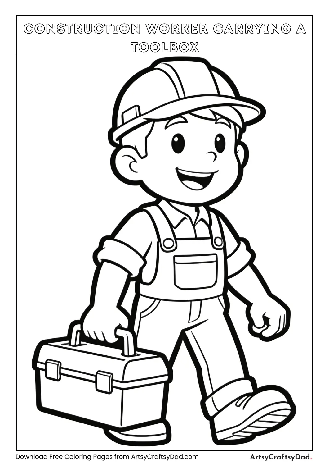 Construction worker holding a toolbox coloring page