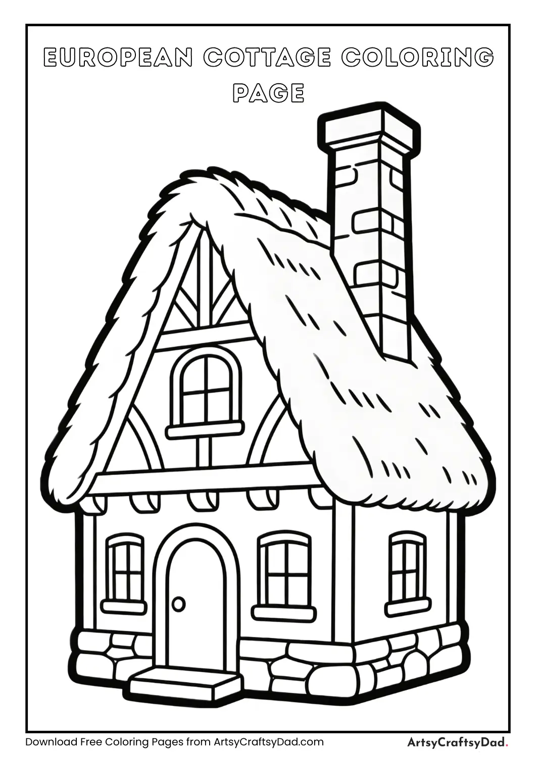 European thatched cottage coloring page