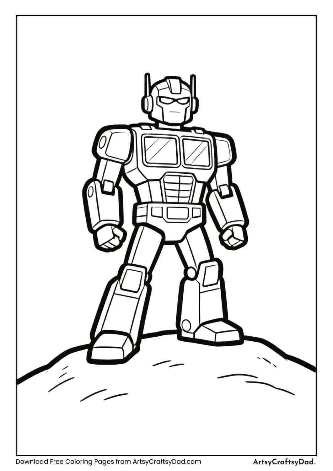 Friendly Transformers robot helping people coloring page