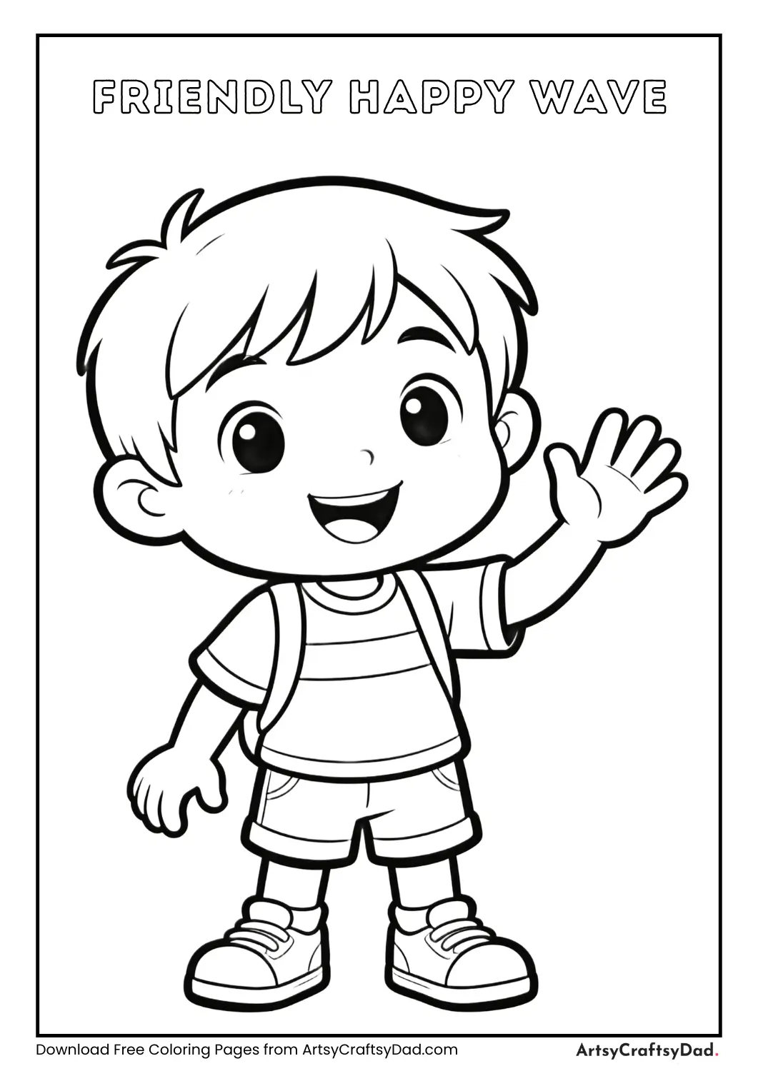 Happy child waving hello coloring page