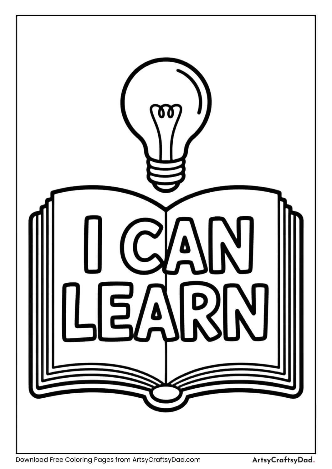 I Can Learn motivational coloring page for children