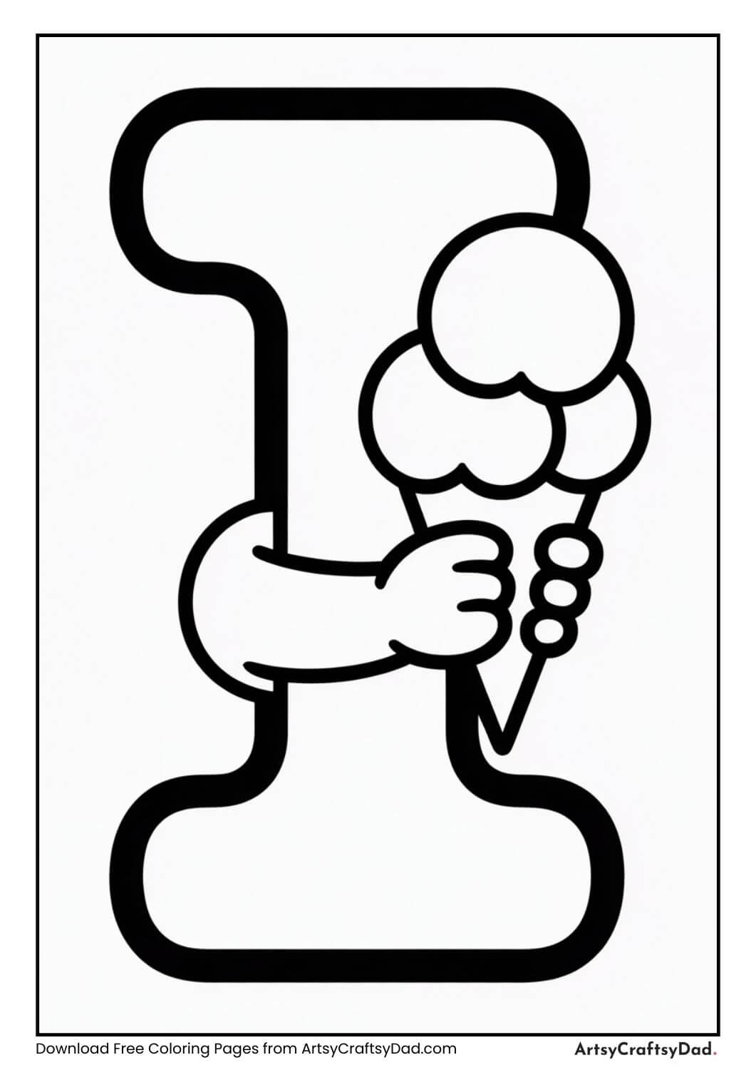 Letter I ice cream coloring page for kids