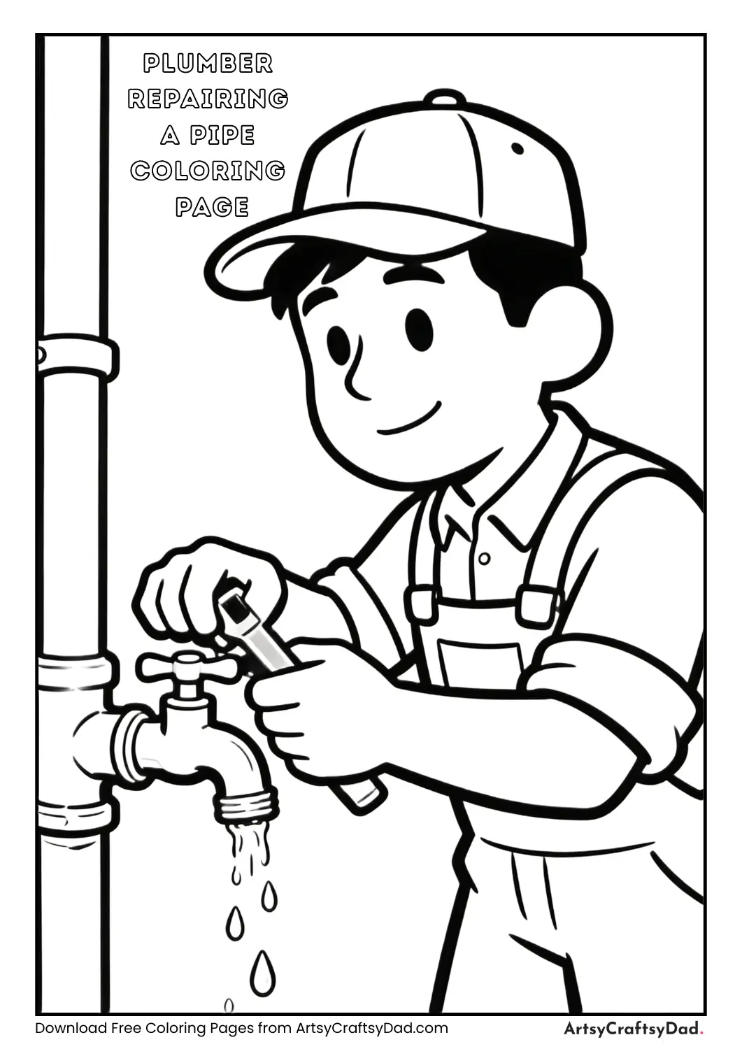 Plumber fixing leaking pipe coloring page