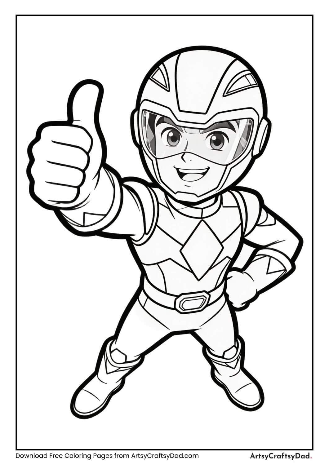 Power Ranger thumbs up black and white coloring page