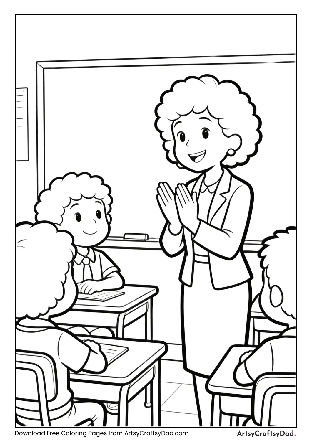 Teacher encouraging students coloring page