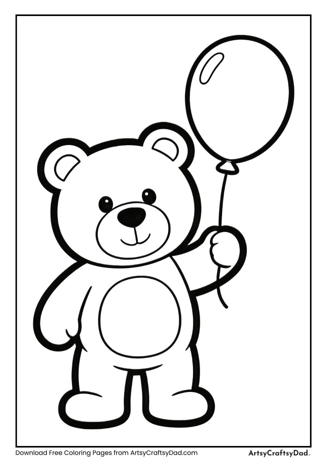 Teddy bear holding balloon coloring page