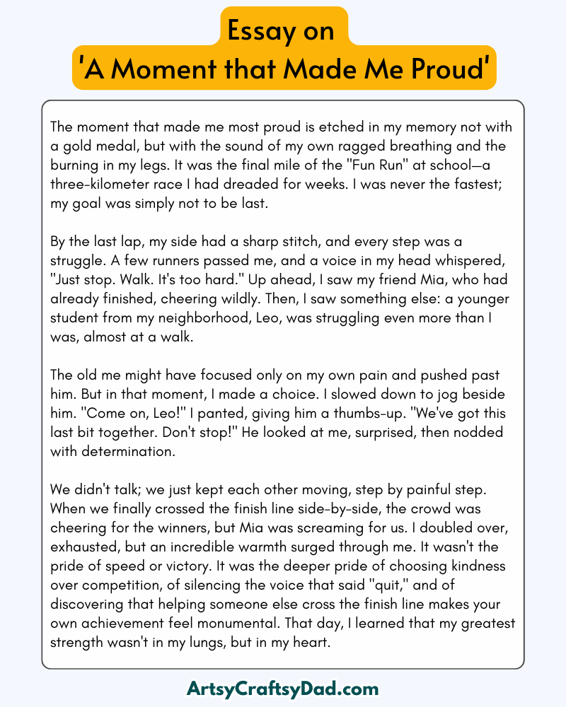 'A Moment that Made Me Proud' - 300 Words  Essay for Grades 9 to 10 Students