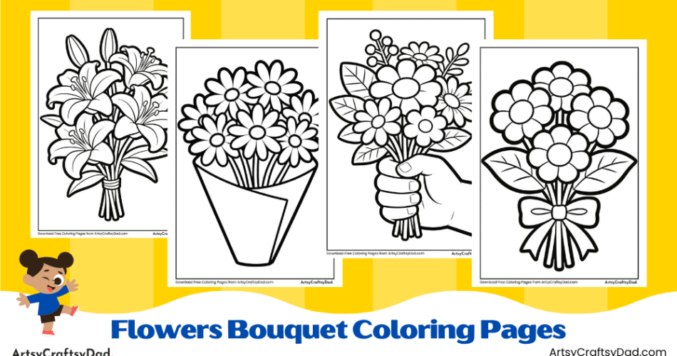 Cute Flower Bouquet Coloring Pages for Kids