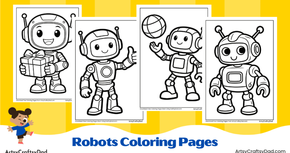 Cute Robots Coloring Pages for Kids
