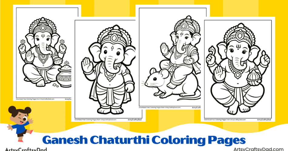 Easy Ganesh Chaturthi Coloring Pages for Kids