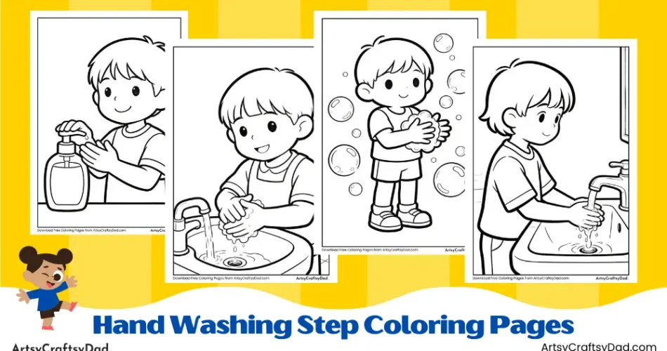 Hand Washing Step Coloring Pages for Kids