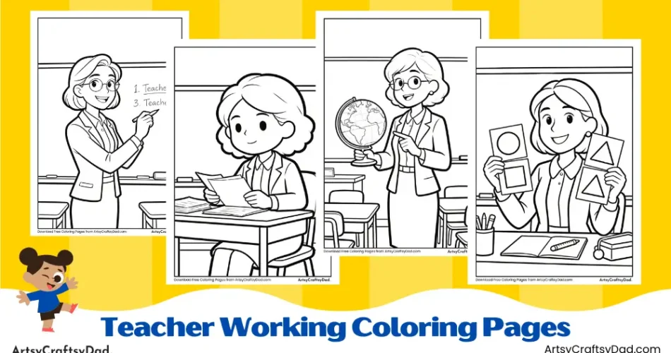 Easy Teacher Working Coloring Pages for Kids