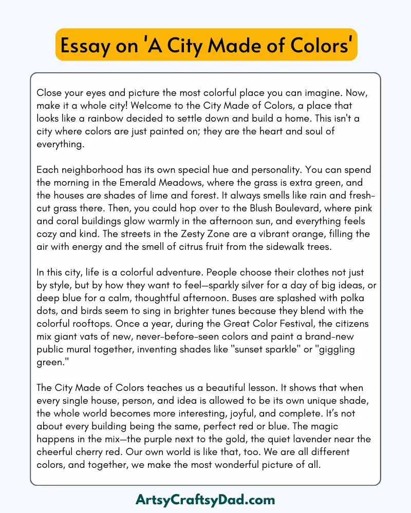 'A City Made of Colors' – 300 Words Essay for Grades 8 to 10 Students