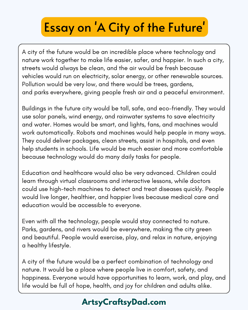 A City of the Future' - 300 Words Essay for grade 10