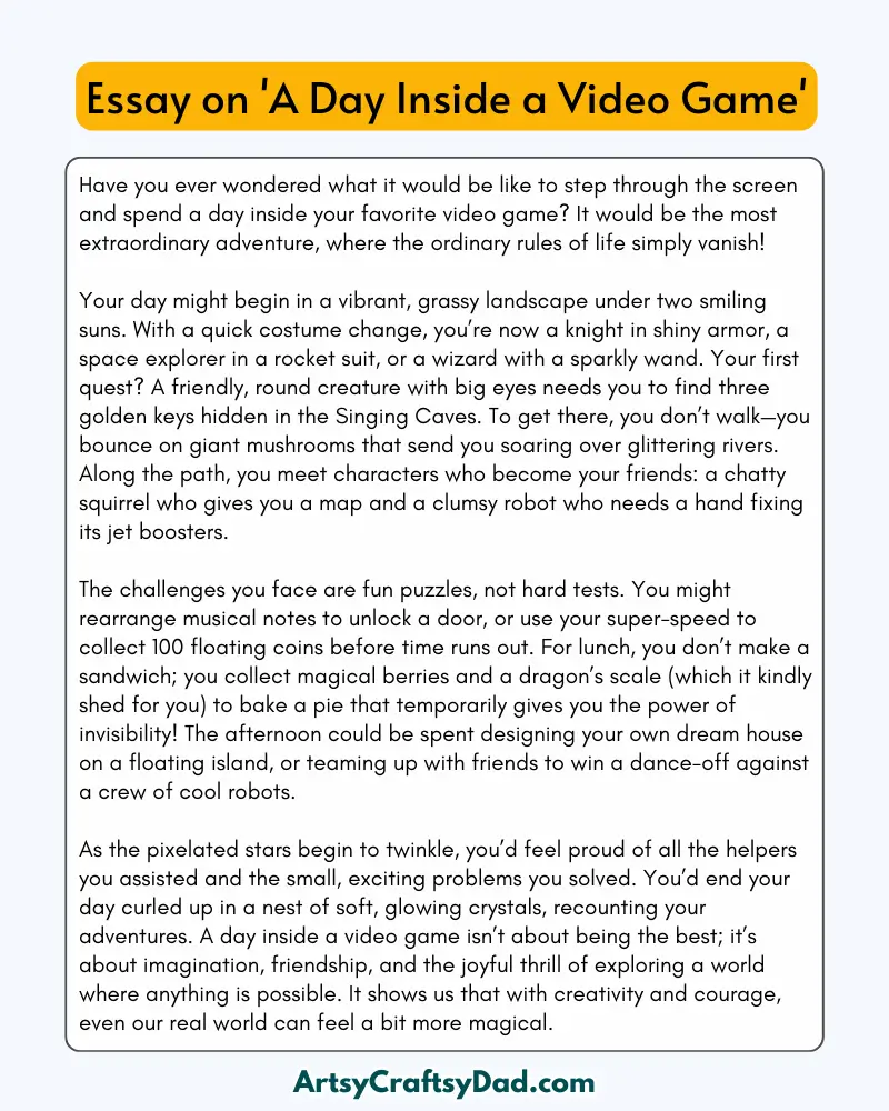 'A Day Inside a Video Game' – 300 Words Essay for Grades 8 to 10 Students