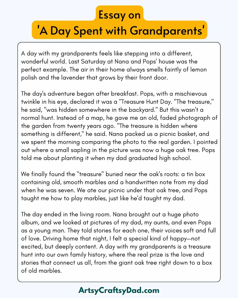 'A Day Spent with Grandparents' - 300 Words  Essay for Grades 8 to 10 Students