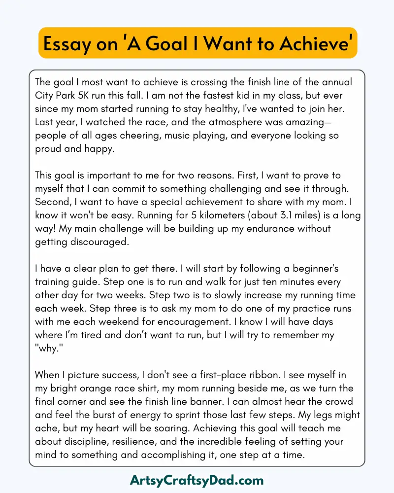 'A Goal I Want to Achieve' - 300 Words  Essay for Grade 9 to 10 Students