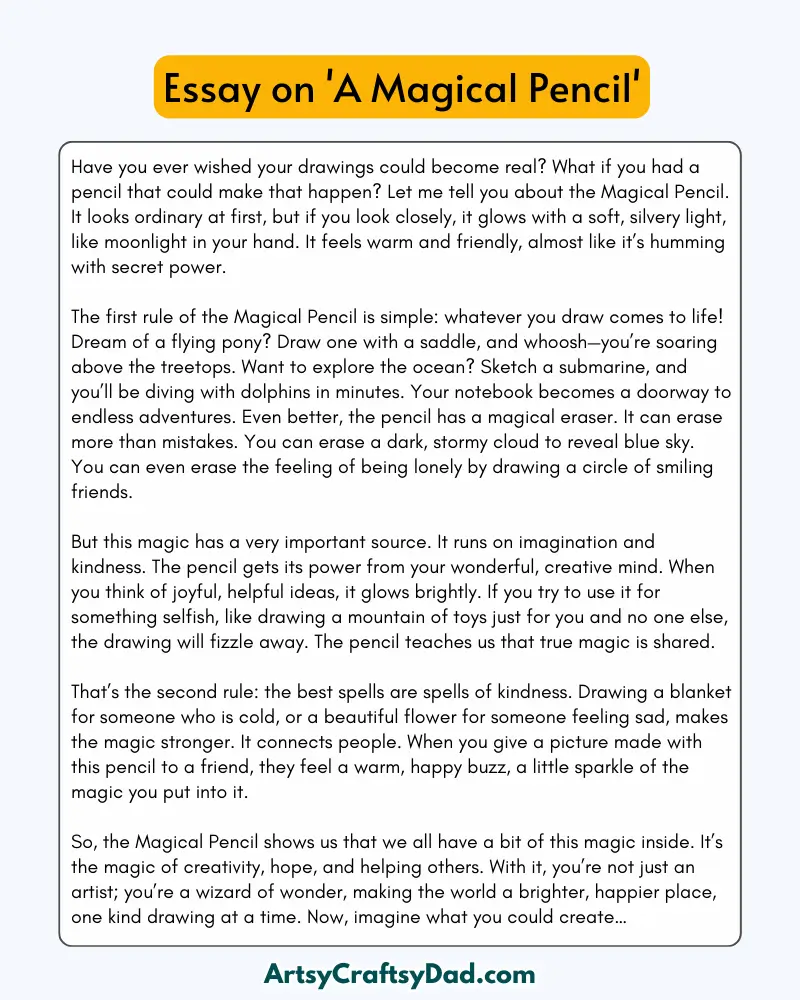 'A Magical Pencil' – 300 Words Essay for Grades 8 to 10 Students