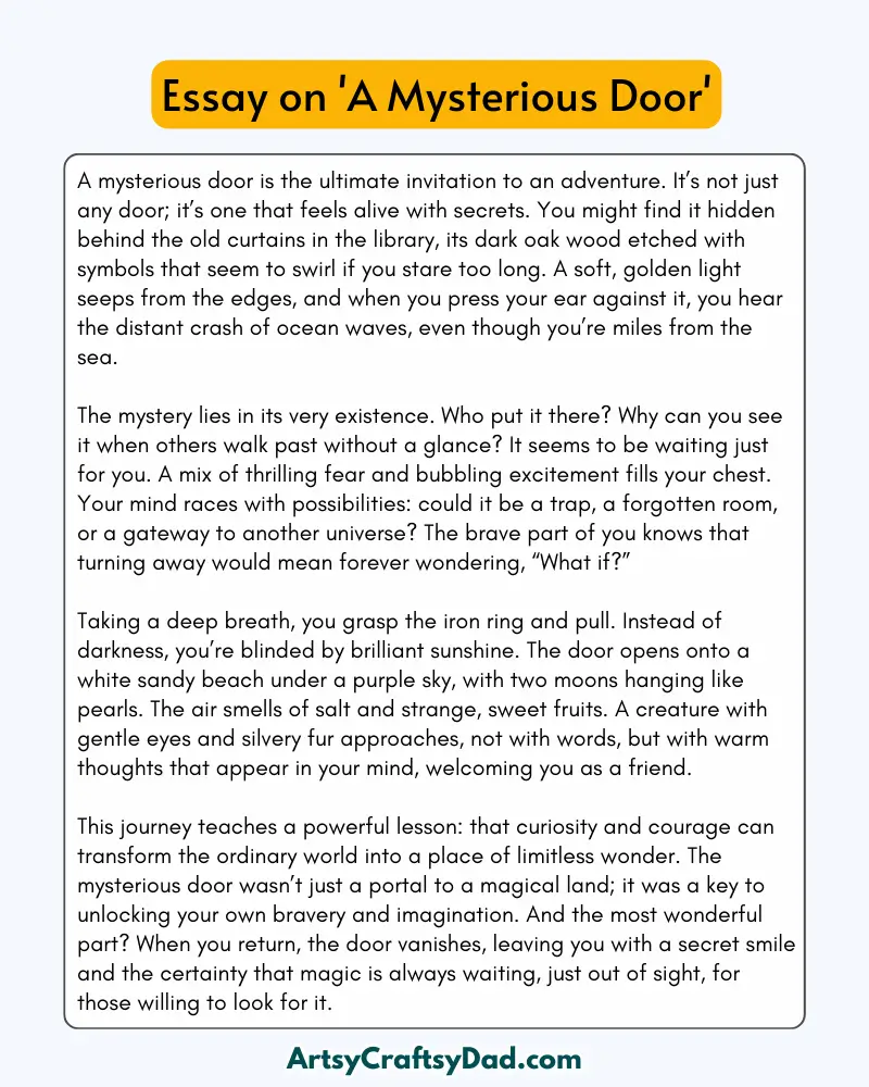 'A Mysterious Door' – 300 Words Essay for Grades 8 to 10 Students