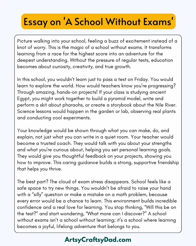 'A School Without Exams' – 300 Words Essay for Grades 8 to 10 Students