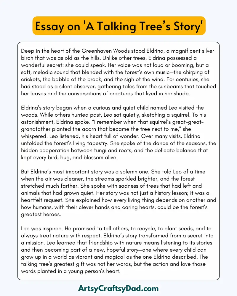 'A Talking Tree’s Story' – 300 Words Essay for Grades 8 to 10 Students