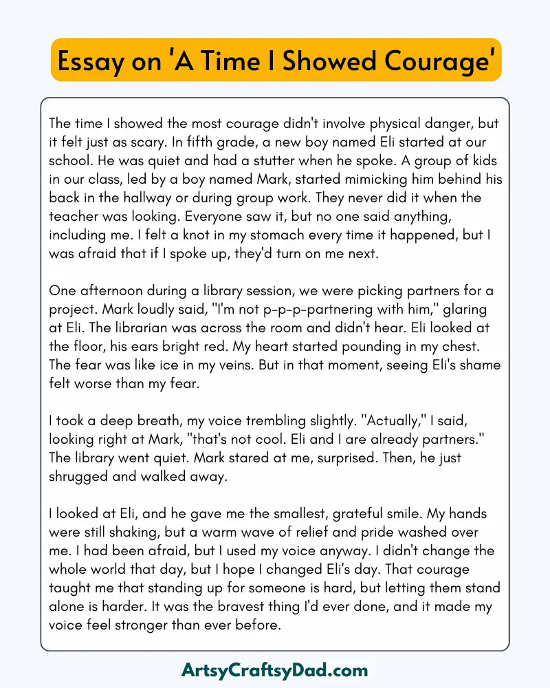 'A Time I Showed Courage' - 300 Words  Essay for Grades 9 to 10 Students