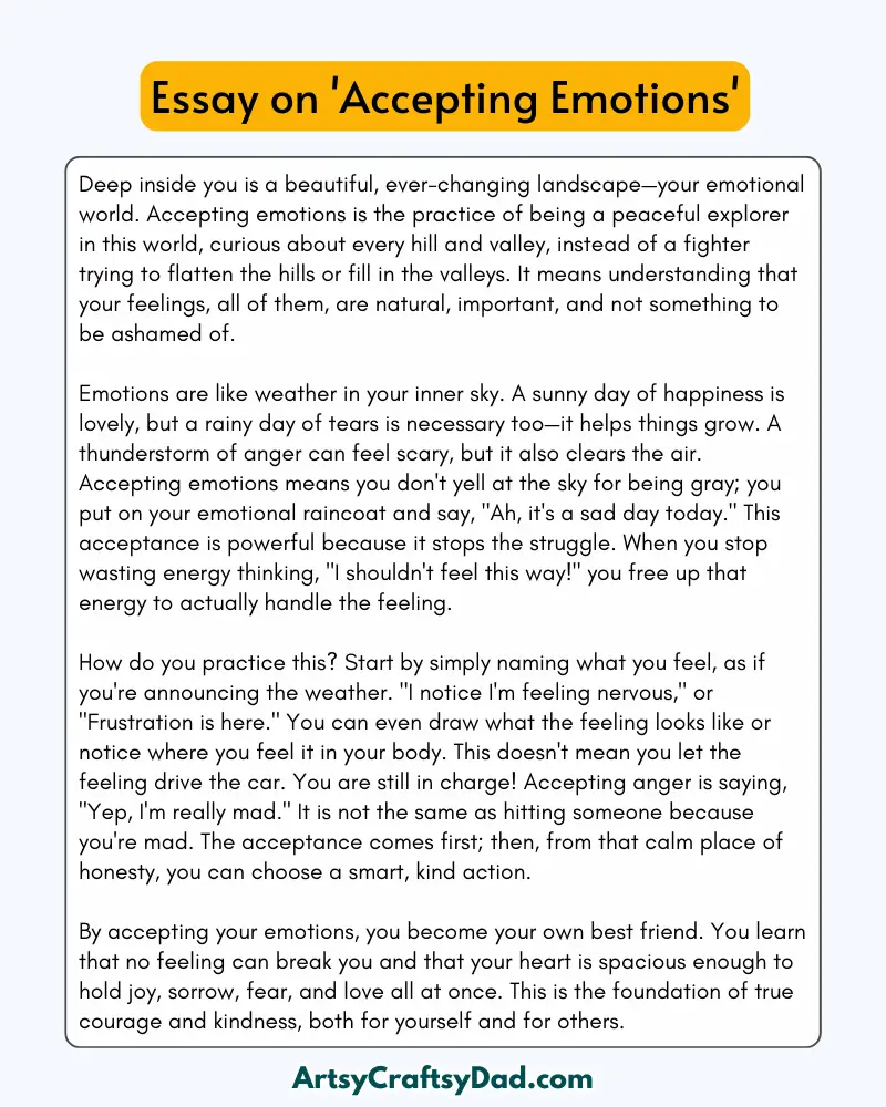 'Accepting Emotions' - 300 Words  Essay for Grades 8 to 9 Students