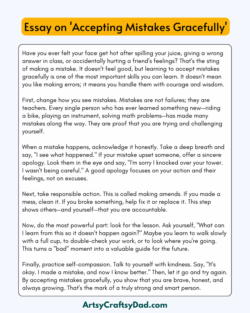 'Accepting Mistakes Gracefully' - 300 Words Essay for Grades 8 to 10  Students