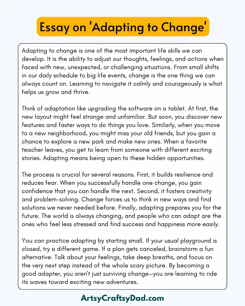 'Adapting to Change' - 300 Words  Essay for Grades 9 to 10 Students