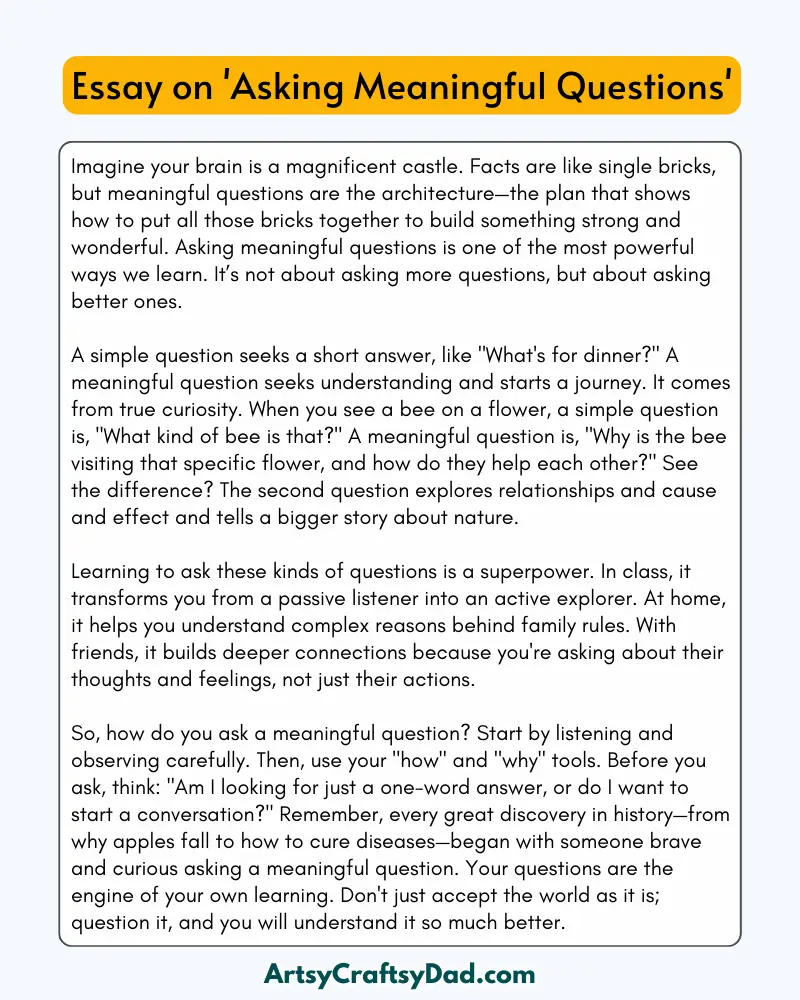 'Asking Meaningful Questions' - 300 Words  Essay for Grades 8 to 10 Students
