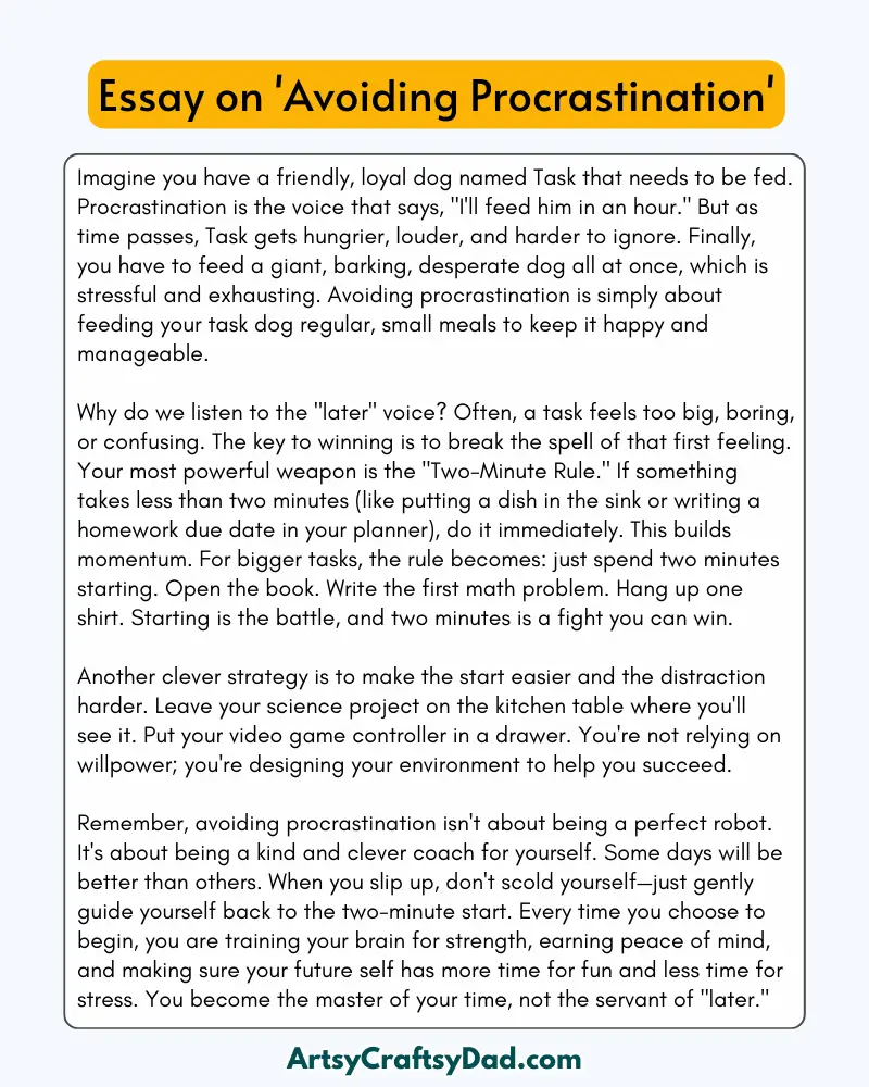 'Avoiding Procrastination' - 300 Words Essay for Grades 9 to 10 Students