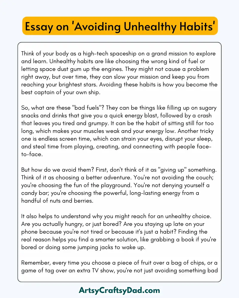 'Avoiding Unhealthy Habits' - 300 Words Essay for Grades 8 to 10 Students