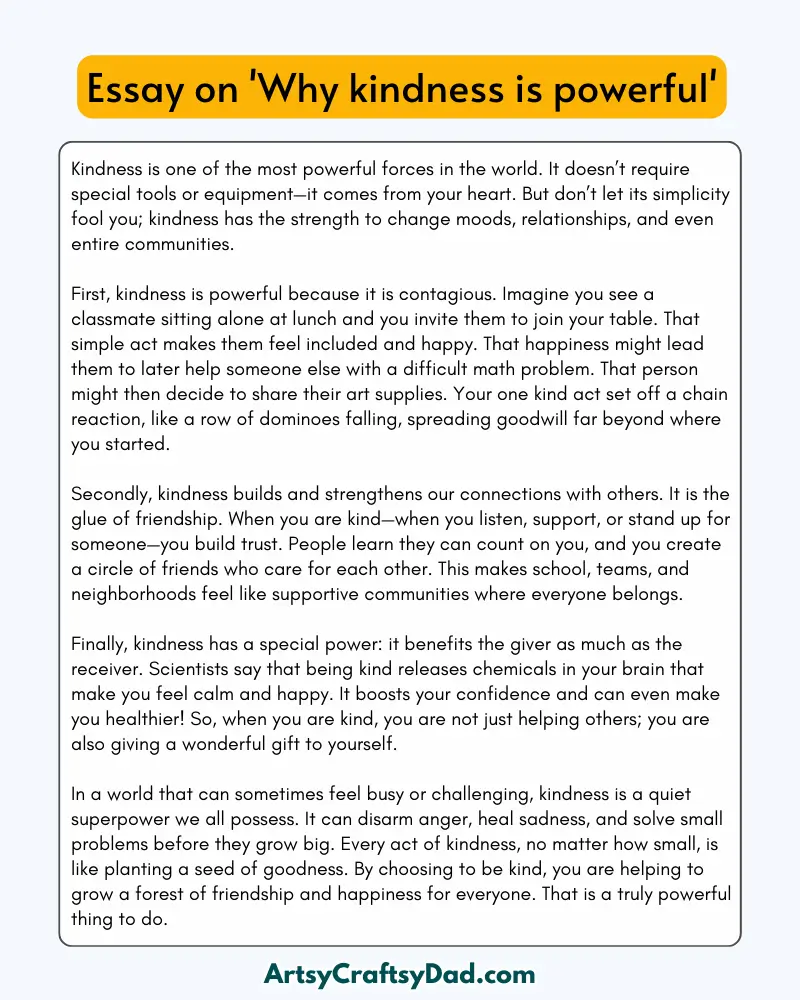 'Why kindness is powerful' – 300 Words Essay for Grades 8 to 10 Students